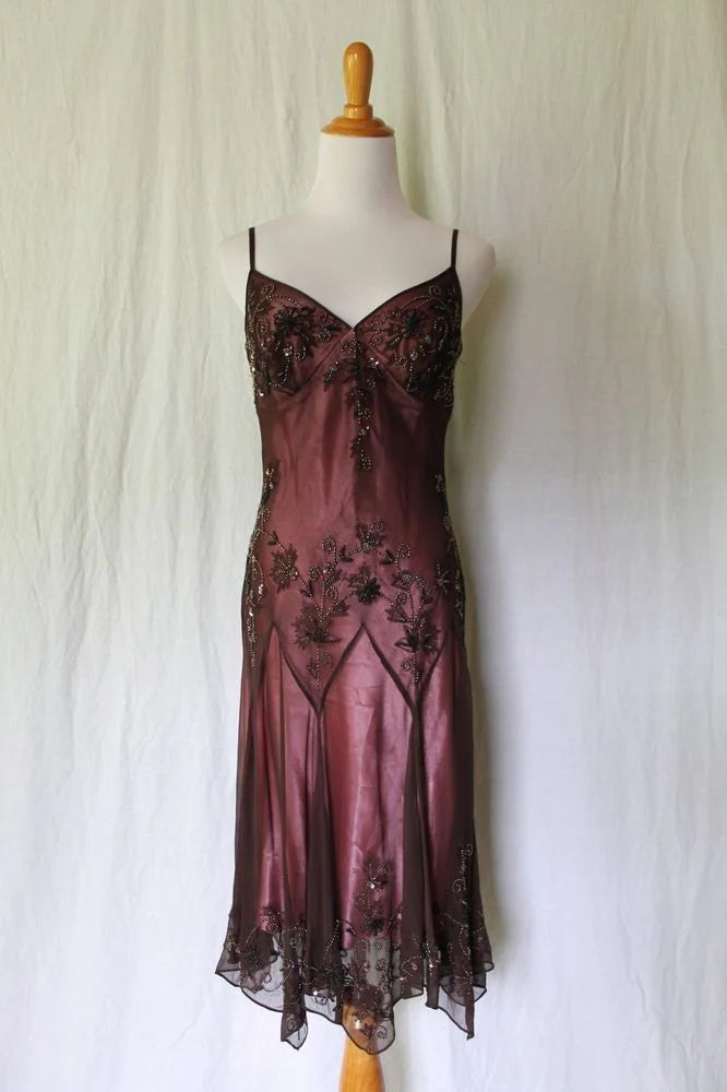 Dark Purple/Dark Pink Vintage Fashion Exquisite Beading Spaghetti Strap Long Tulle Ball Gown Evening Gown Party Dress nv3587