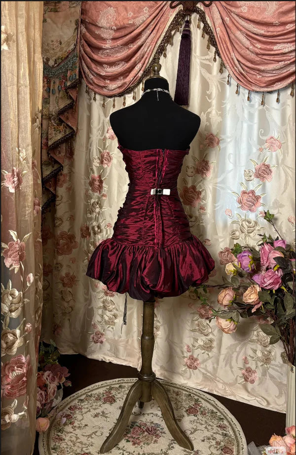 NiceVestidos-Red Floral Satin Short Formal Homecoming Dress Hoco Gown nv5495