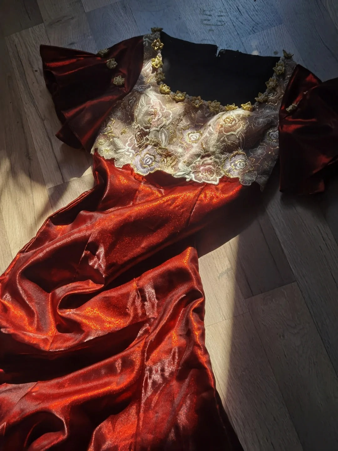 Burgundy Gorgeous Retro Fashion Sophisticated Elegant Gold Floral Beaded Long Tulle Chiffon lace Ball Gown Evening Gown Party Dress Prom Gown nv3899