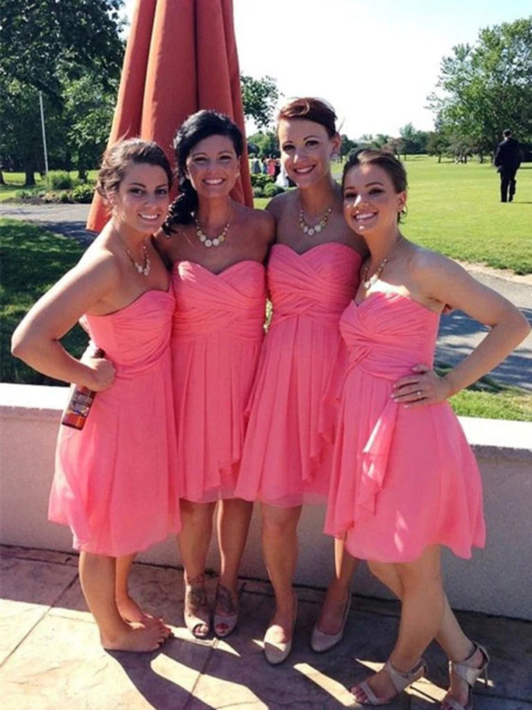 Sweetheart Neck Coral Prom Dresses, Coral Bridesmaid Dresses, Coral Graduation Dress Homecoming Dresses nv1488