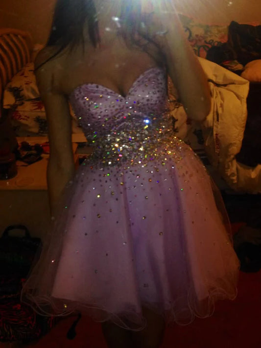 Pink Gold Beaded Sparkling Short Chiffon Homecoming Dress Cocktail Party Dress nv5179