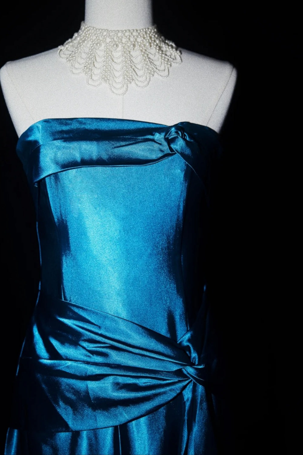 Vintage Deep Sea Venus Gemstone Blue Satin Long Formal Dress NV6606