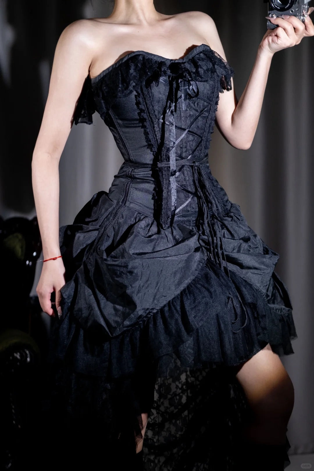 Black Lace Corset Long Chiffon Prom Dress Evening Dress Party Dress nv5132