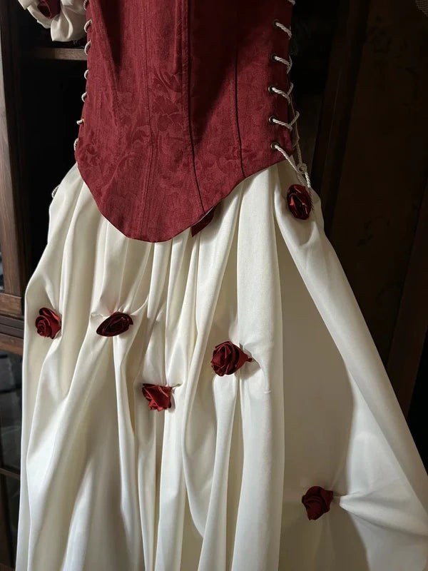 Red vintage floral long satin ball gown evening dress graduation dress nv4442
