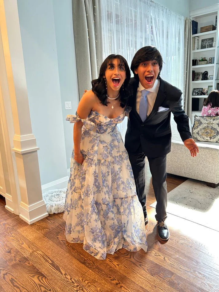 Beautiful floral chiffon elegant long prom dress evening gown party dress nv37