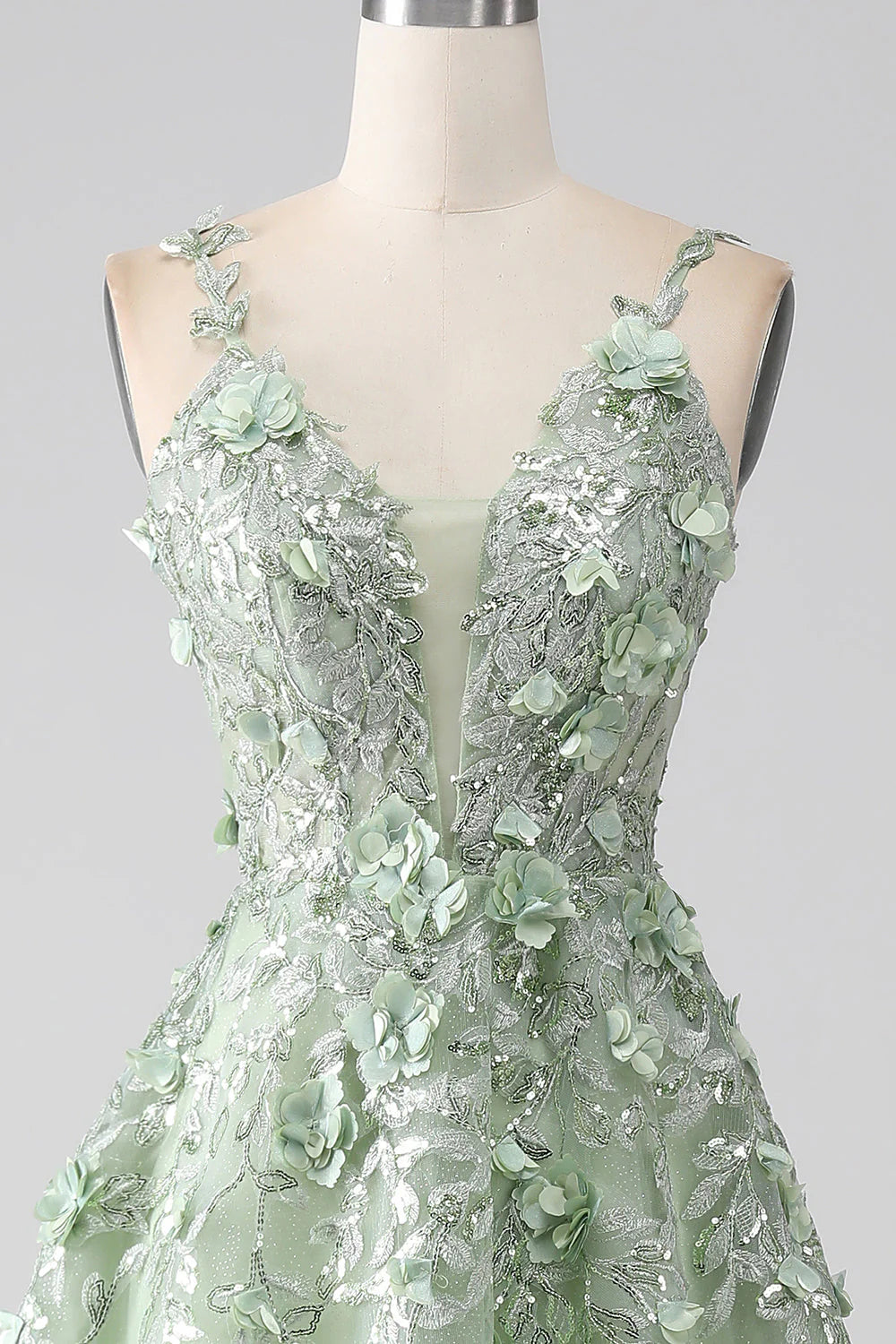 Sage A-Line Long Corset Appliqued Prom Dress nv1595