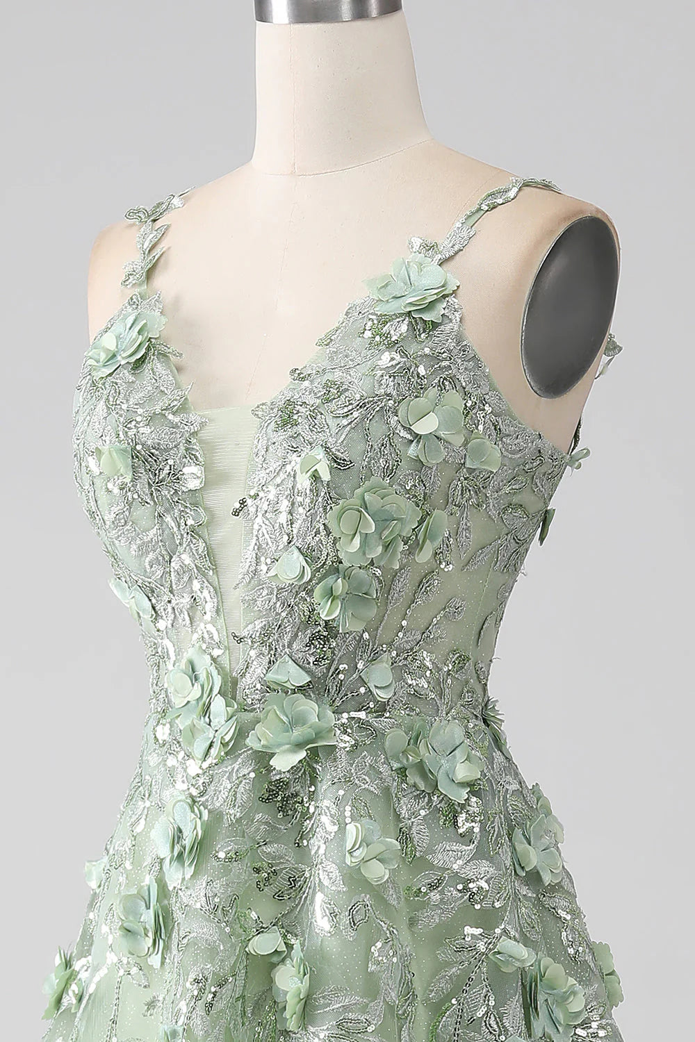 Sage A-Line Long Corset Appliqued Prom Dress nv1595