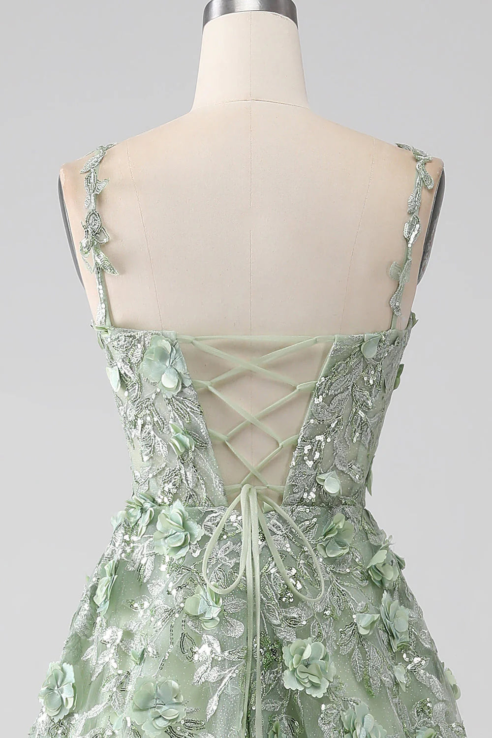 Sage A-Line Long Corset Appliqued Prom Dress nv1595