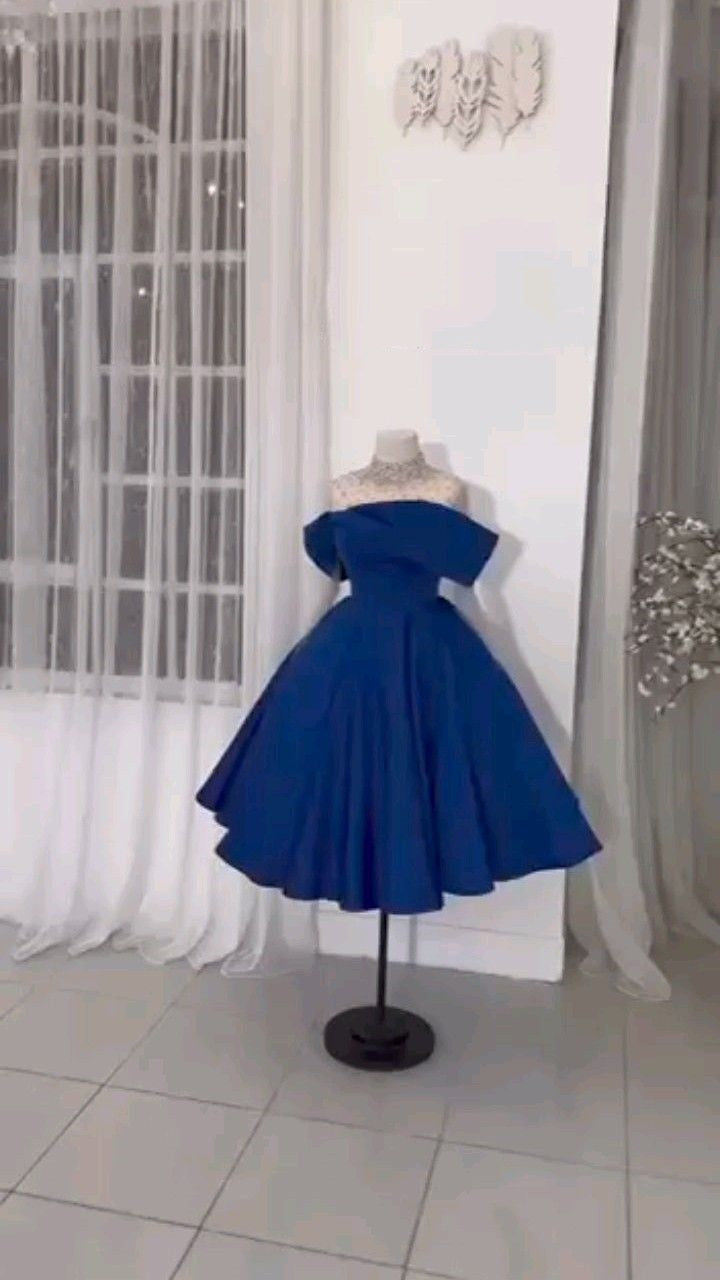 Light Blue/blueShort satin evening gown prom dress homecoming dress nv2945
