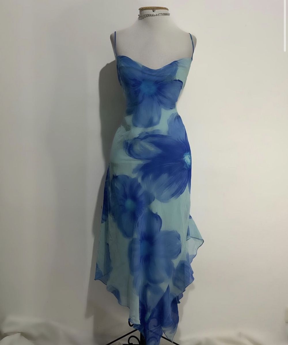 NiceVestidos-- Blue/Green Floral Short Chiffon Homecoming Dress NV5684