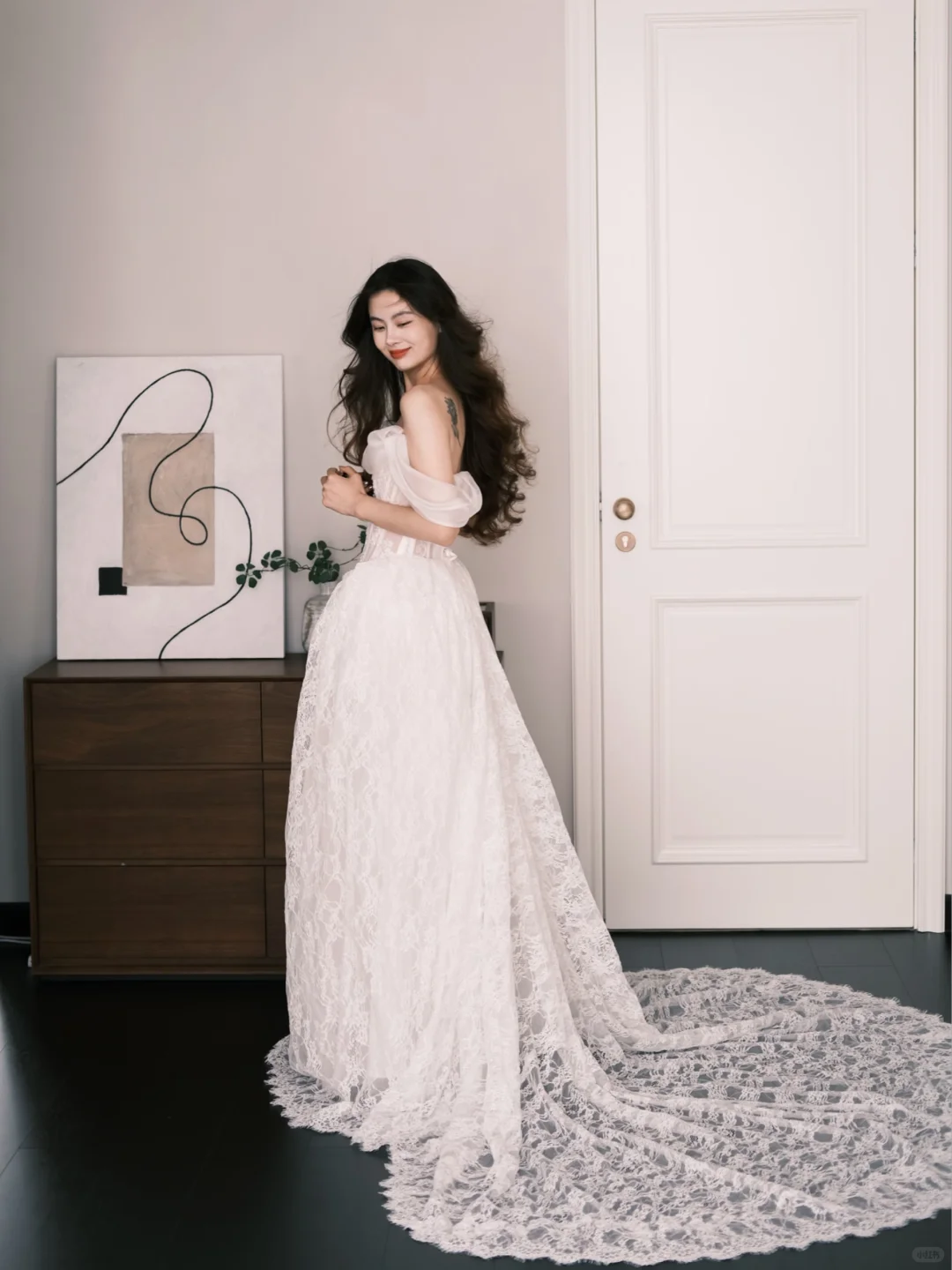 Vintage Lace Ball Gown Wedding Dress Off The Shoulder Sheer Puff Sleeve Bridal Gown NV7241