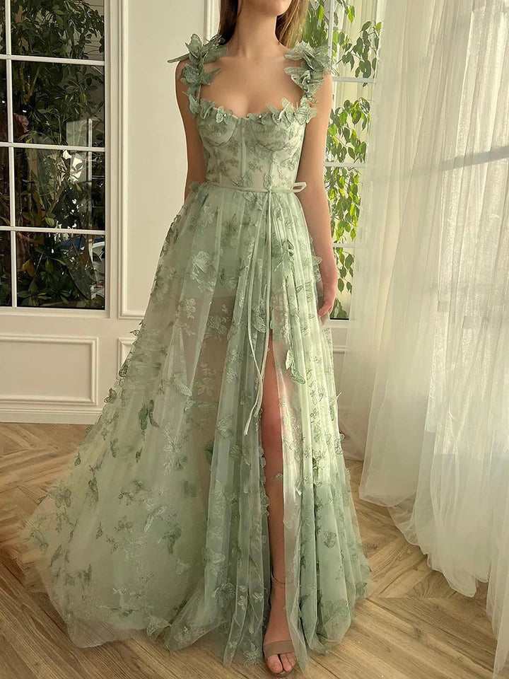 Fairy 3D Butterfly Prom Dress 2024 Embroidered Tulle Formal Evening Party Dress with Pockets Long Ball Gowns nv1572