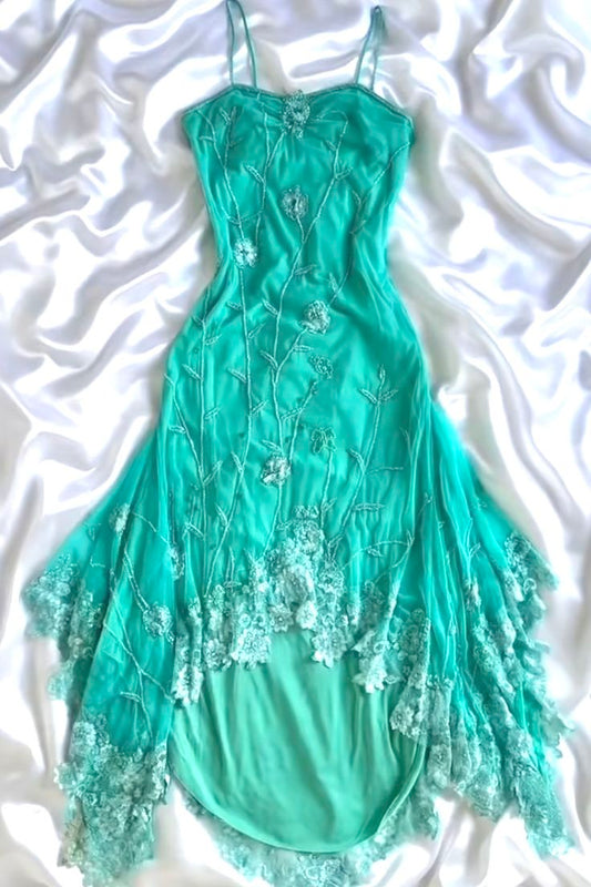 Blue Homecoming Dress Floral Delicate Beading Elegant Long Lace Chiffon Ball Gown Evening Gown Party Dress nv4609