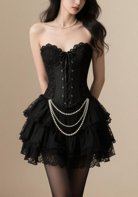 Black Vintage Ruffle Short Chiffon Homecoming Dress Party Dress nv4881