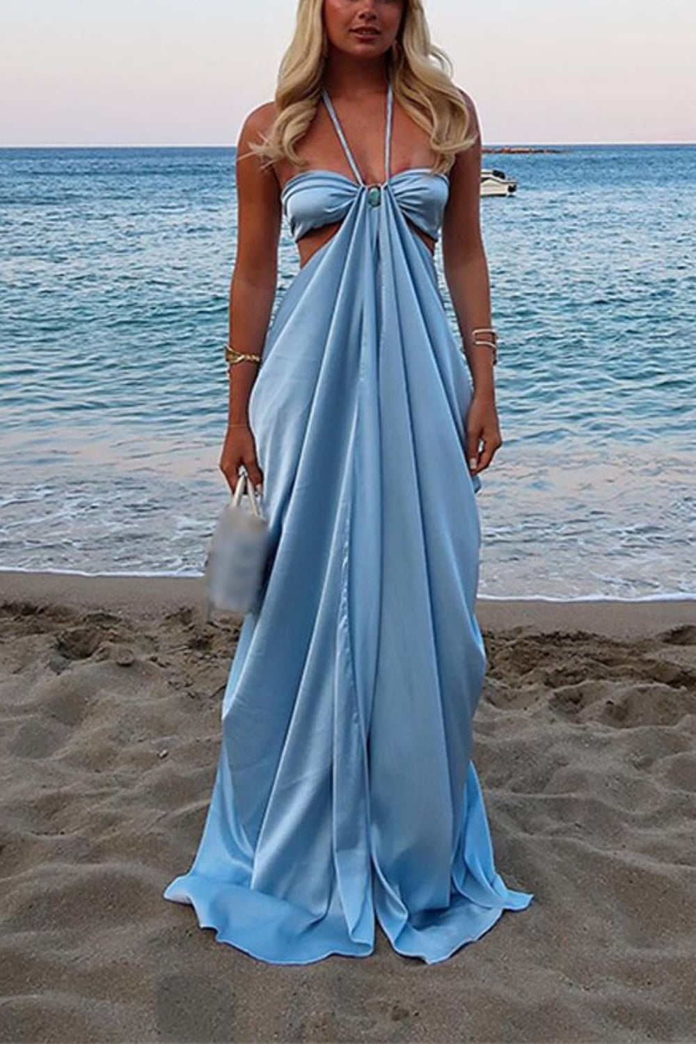 Fashion strap blue elegant off-shoulder long satin prom dress evening gown nv5215