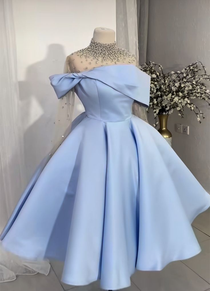 Light Blue/blueShort satin evening gown prom dress homecoming dress nv2945