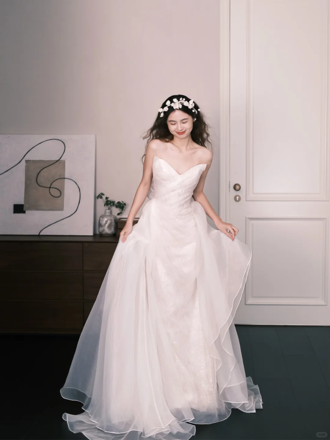 Sweetheart Strapless Sparkly Tulle Mermaid Bridal Gown with Ruffle Overlay NV7359