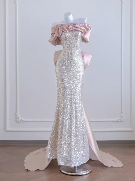 Pink Sparkling Long Sequined Prom Dress nv4970