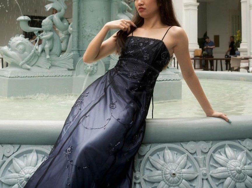 NiceVestidos--Dark Exquisite Floral Long Chiffon Prom Dress Homecoming Dress Fairy Dress Nv5585