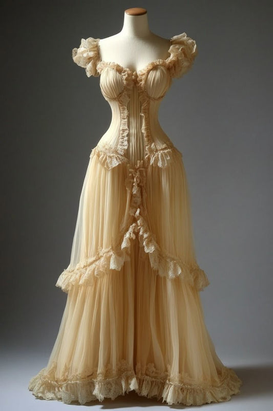 Yellow Vintage Elegant Long Tulle Ball Gown nv4830