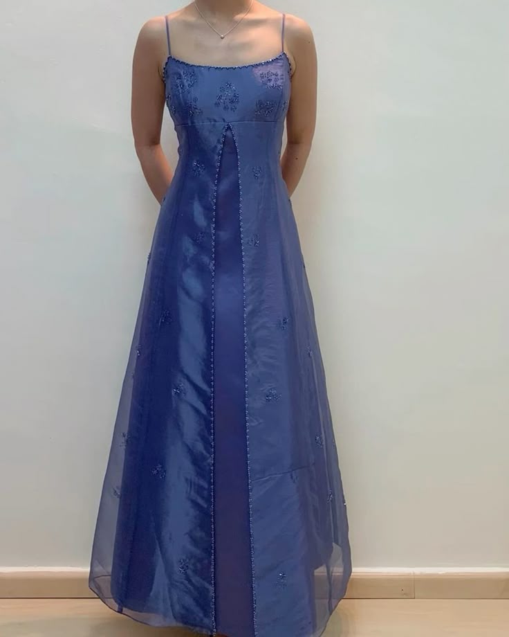 Blue delicate floral beading glitter spaghetti straps elegant fashion long tulle ball gown evening dress party dress prom dress nv3797