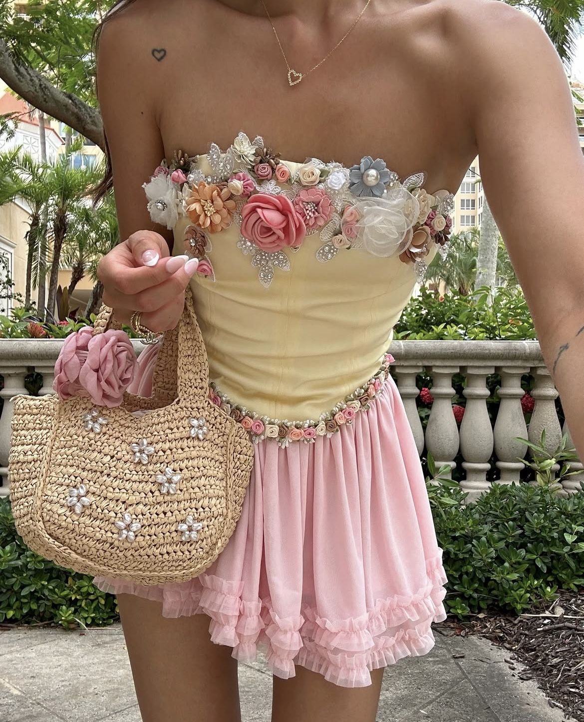 Pink Floral Sweet Short Satin Homecoming Dress Party Dress nv4874