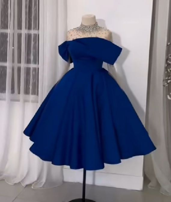 Light Blue/blueShort satin evening gown prom dress homecoming dress nv2945