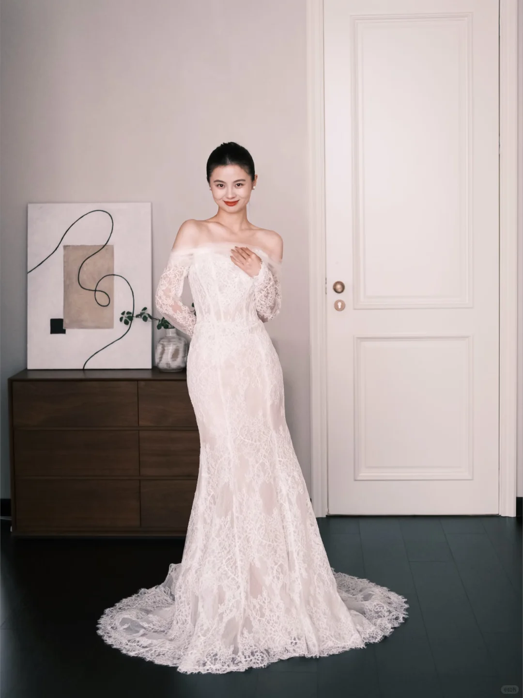 Vintage Lace Mermaid Wedding Dress Off The Shoulder Long Sleeve Bridal Gown NV7246