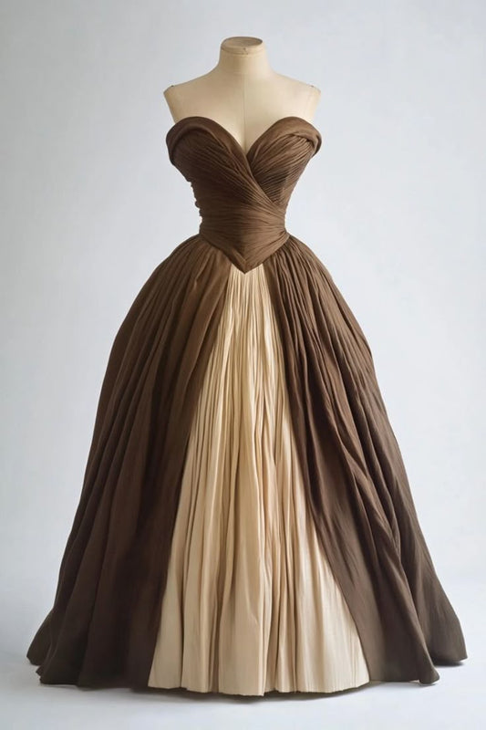 Brown vintage sweetheart neckline long tulle ball gown floor-length nv5056