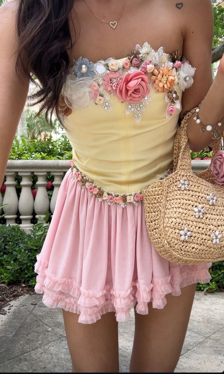 Pink Floral Sweet Short Satin Homecoming Dress Party Dress nv4874