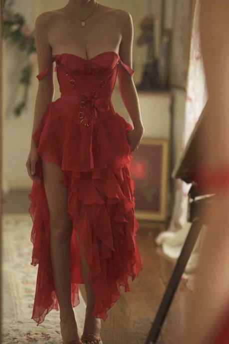 Red Vintage Elegant Short Chiffon Homecoming Dress Party Dress nv4851