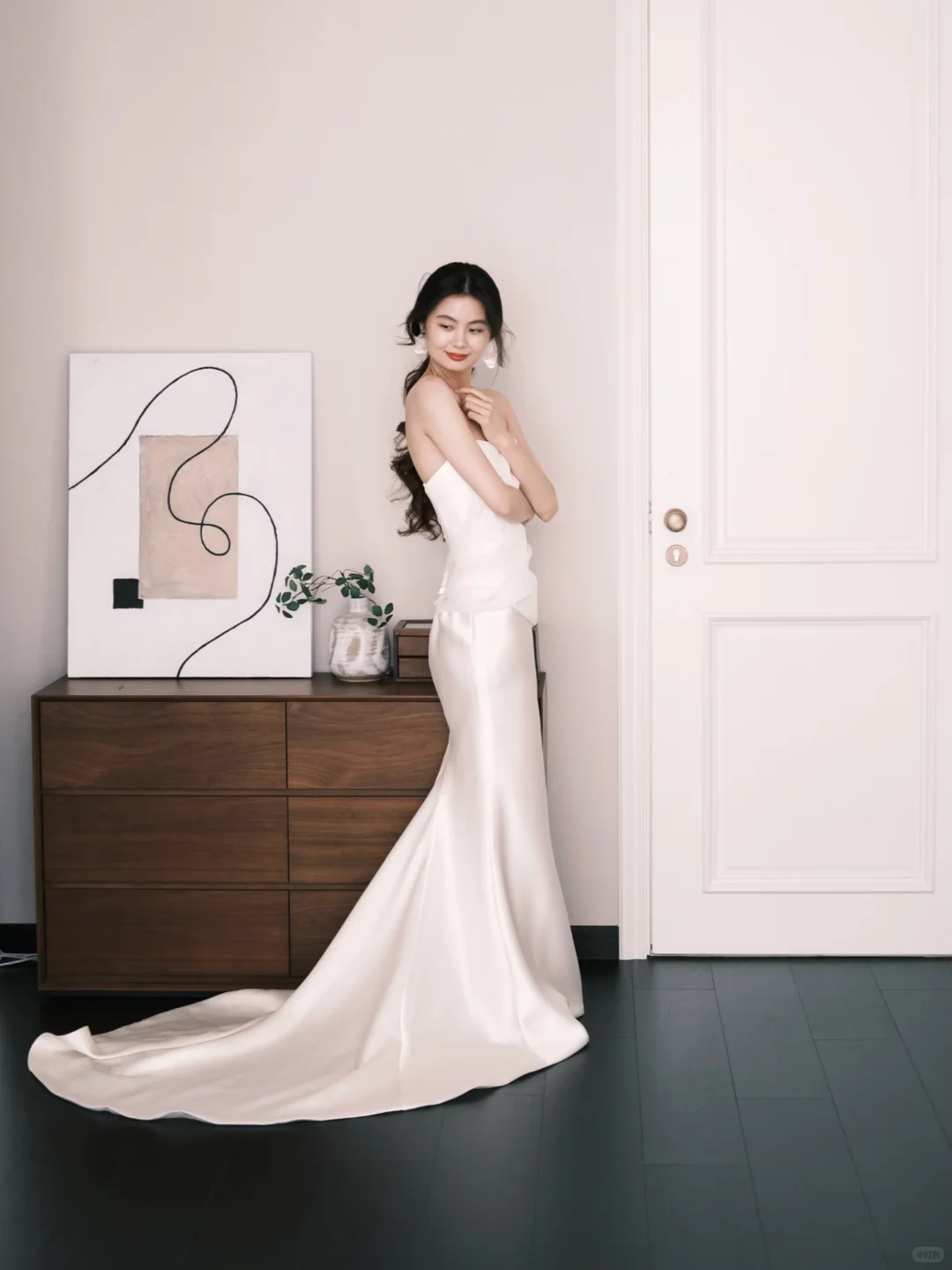 Strapless Satin Mermaid Bridal Gown, Ruched Bodice Minimalist Wedding Dress NV7257
