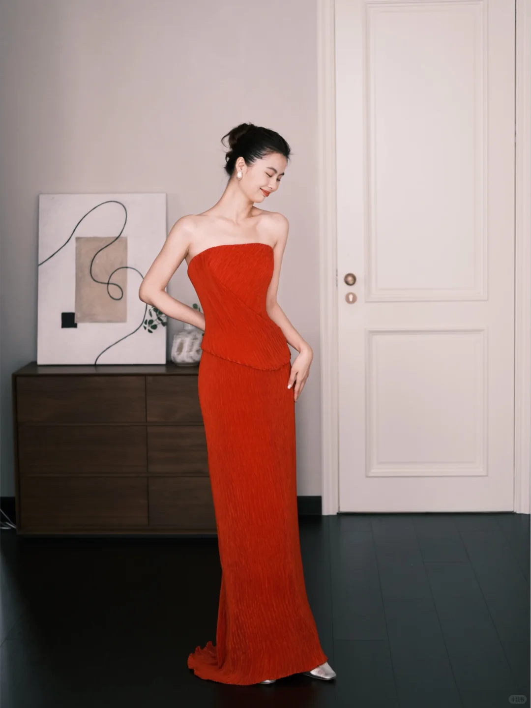 Strapless Pleated Mermaid Evening Gown Red Fitted Wedding Reception Dress NV7255