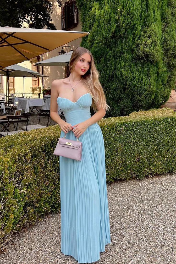 Light Blue Fashion Heart-Shaped Neck Long Chiffon Prom Dress Evening Dress Wedding Guest Party Dress nv4805