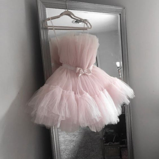 Pink Sweet Fashion Short Tulle Homecoming Dress Birthday Party Dress nv4888