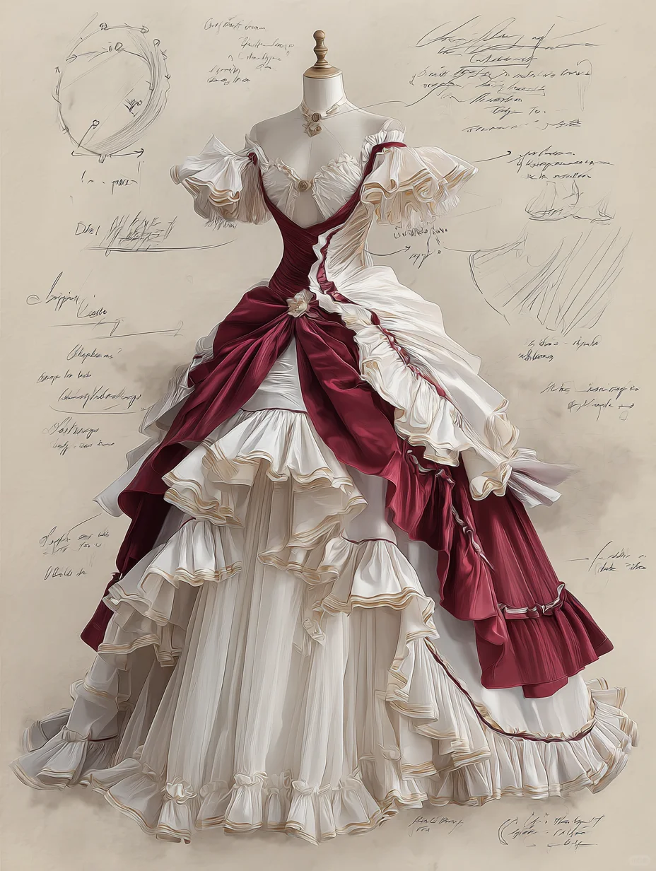 Burgundy Ivory Rococo Victorian Off Shoulder Corset Ball Gown with Large Bow NV7408