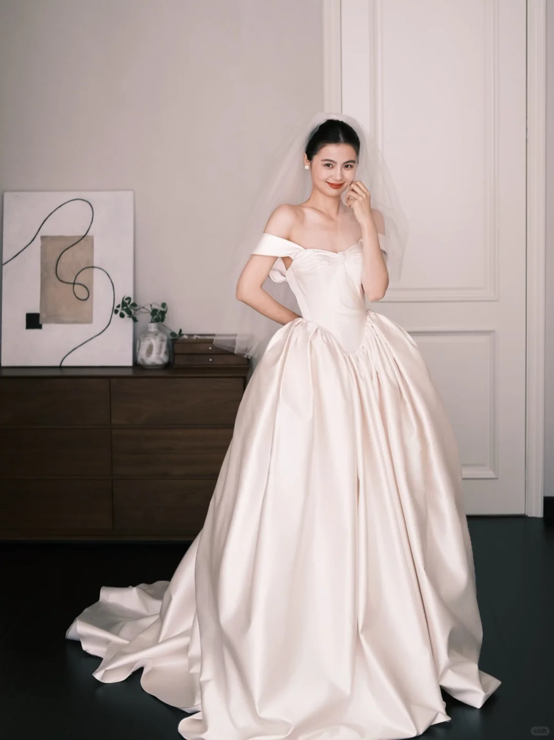 Ivory Off The Shoulder Satin Bridal Gown, Sweetheart Ballgown Wedding Dress NV7278
