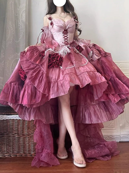 Pink sweet floral short front and long back homecoming dress birthday dress nv5175