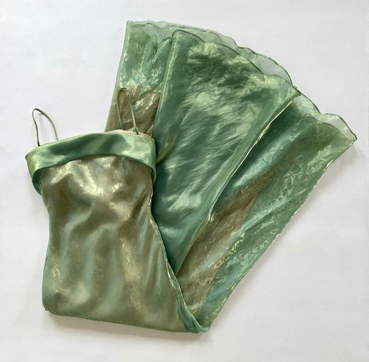 Green stylish and elegant spaghetti strap chiffon long ball gown nv5397