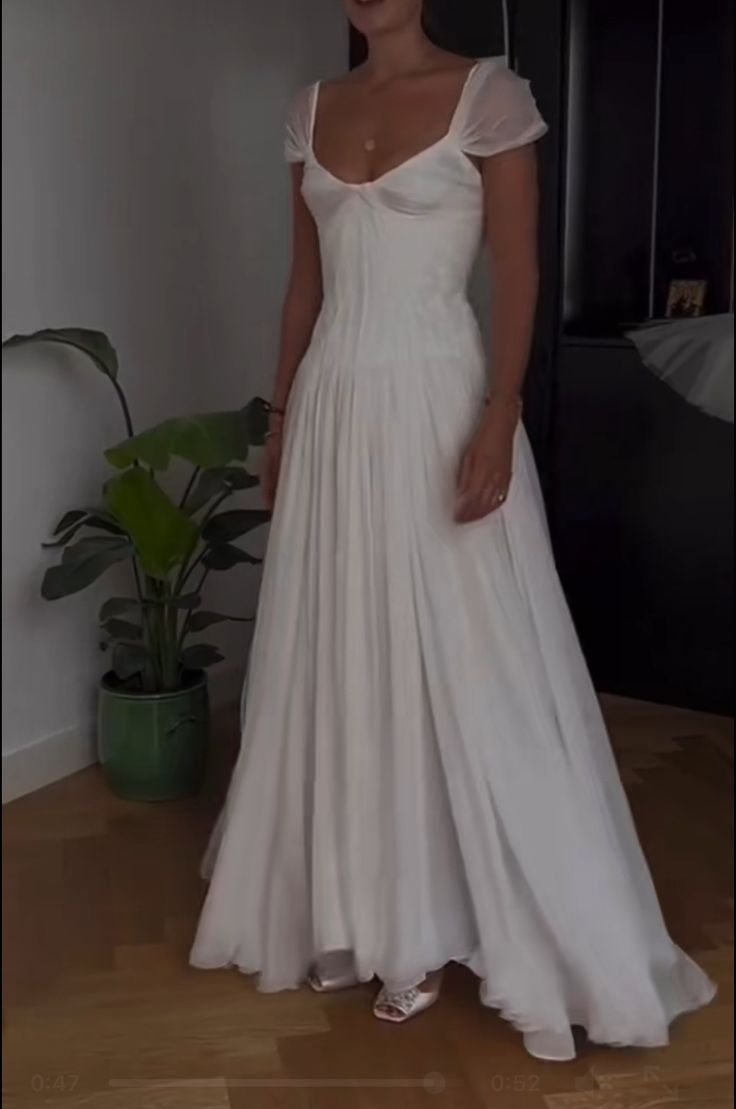 White Solid Pretty Charming Long Chiffon A-Line Floor Length Train Ball Gown Evening Dress Wedding Bridesmaid Dresses prom dress nv3825