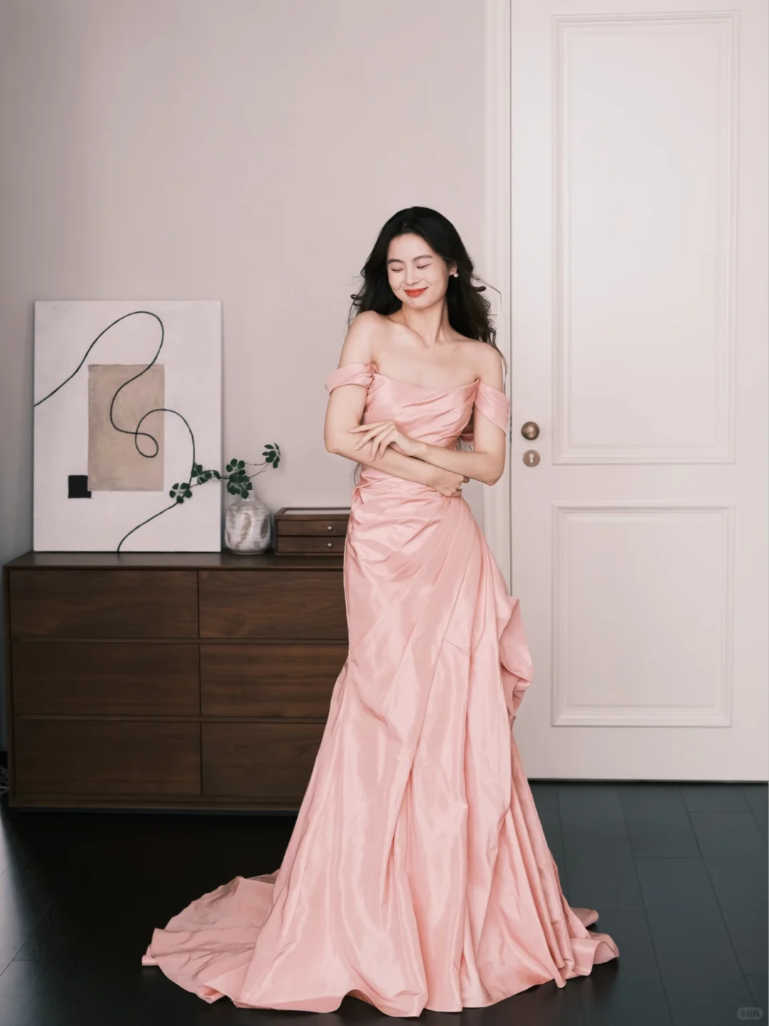 Blush Pink Off The Shoulder Satin Mermaid Evening Gown NV7220