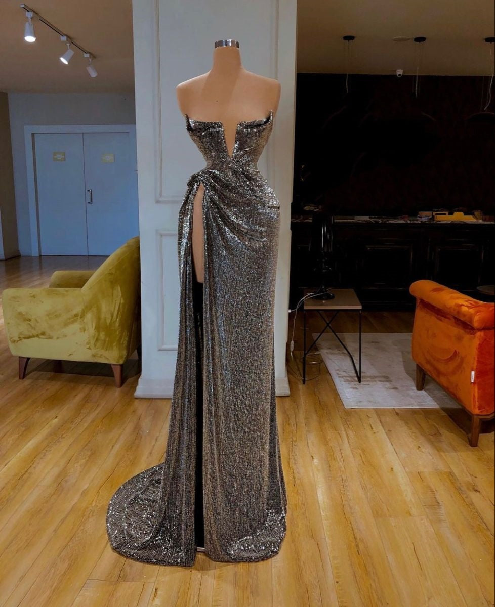 Champagne Gold Shiny Sexy Elegant Mermaid Bodycon Mermaid Long Floor Length Evening Gown Prom Dress Party Dress nv5113