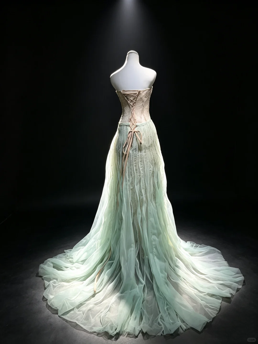 Mint Green Strapless Long Mermaid Formal Gown Hand Beaded Draped Tulle Evening Dress NV6956