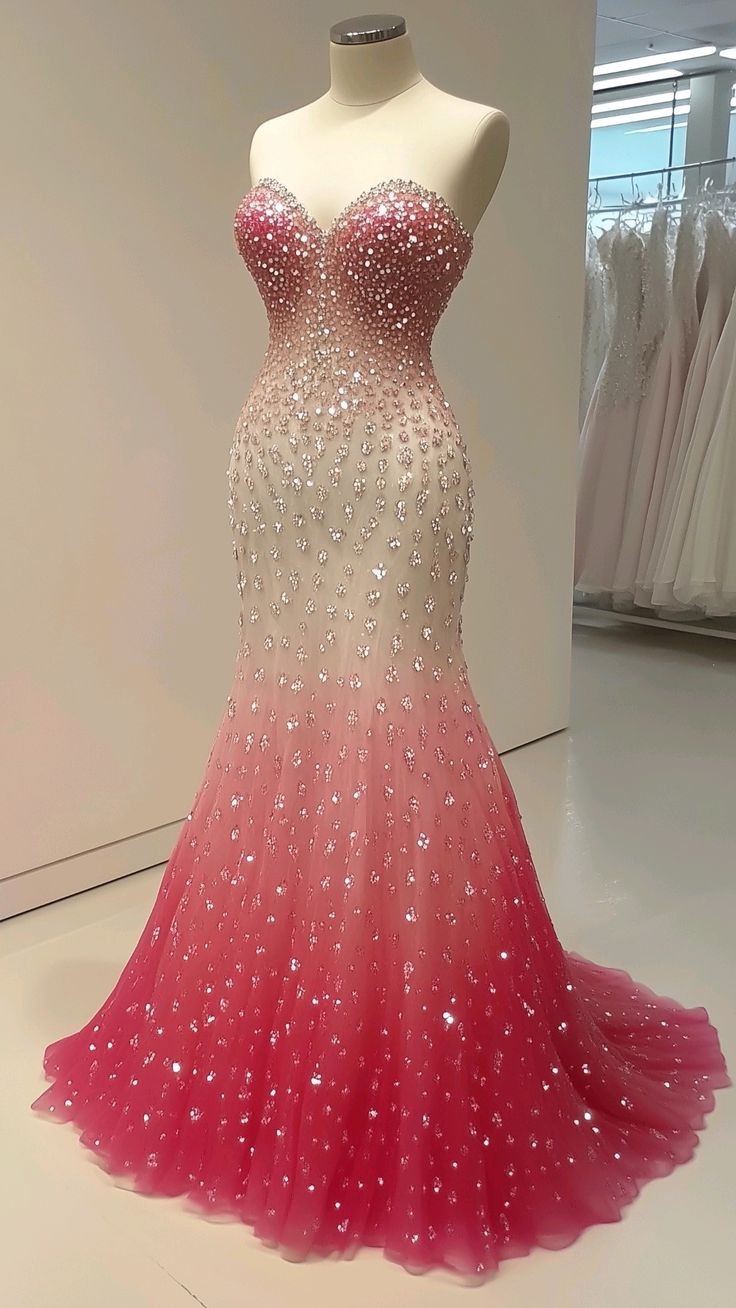 Pink Luxury Gorgeous Elegant Exquisite Rhinestone Beading Long Tulle Mermaid Slim Fishtail Skirt Ball Gown Evening Gown Party Dress Prom Dress nv3879