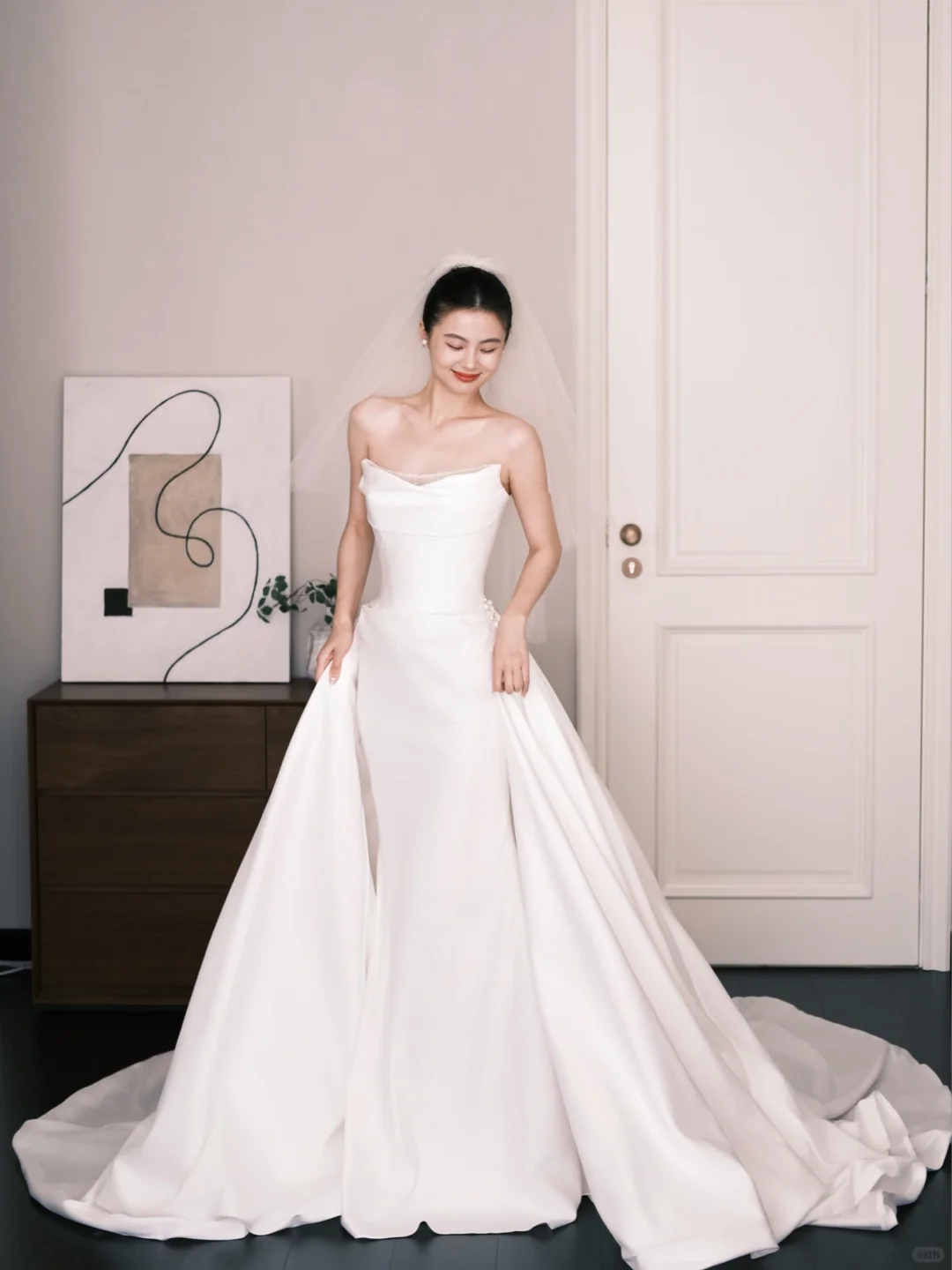 Detachable Train Mermaid Wedding Dress Strapless Satin Bridal Gown NV7256