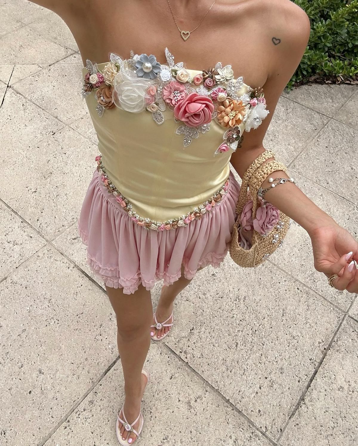 Pink Floral Sweet Short Satin Homecoming Dress Party Dress nv4874