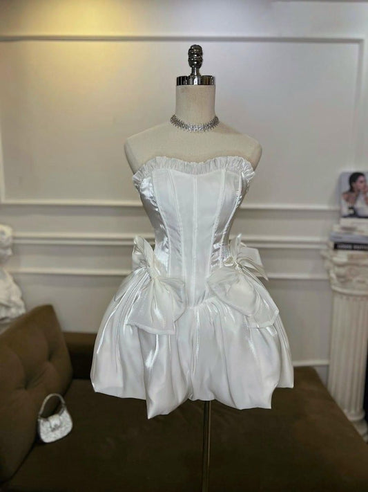 White Fashion Sweet Short Satin Homecoming Dress Party Dress nv4857
