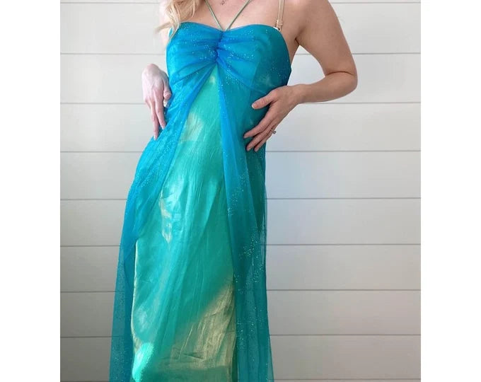 Blue shiny fashion gradient spray gold retro elegant sling long tulle ball gown evening dress party dress nv2761 nv2761