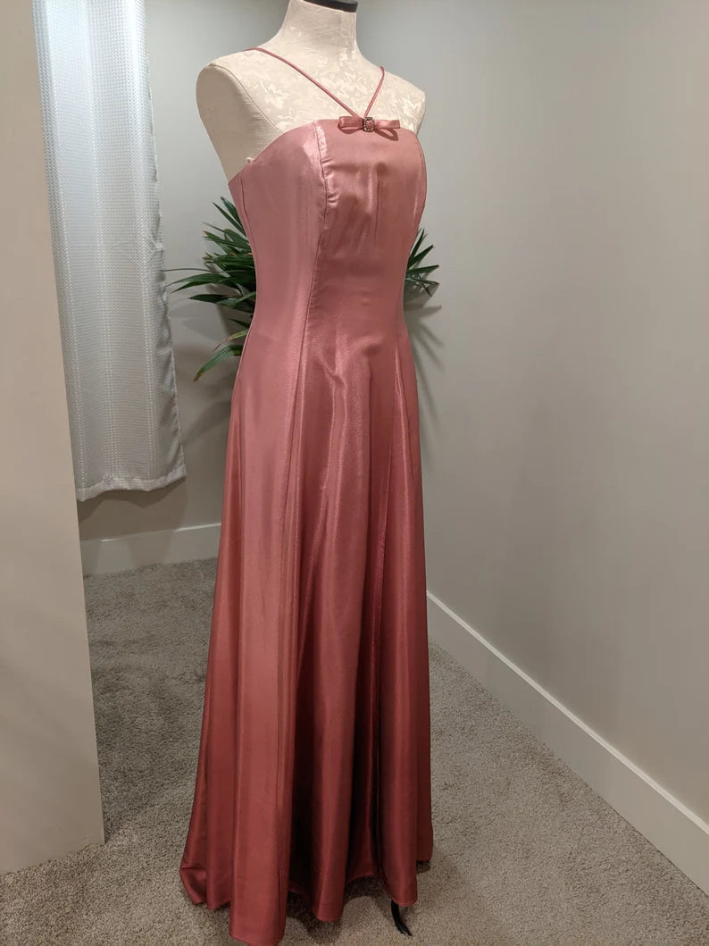 Pink Fashion Simple Elegant Bowknot Long Satin Ball Gown Evening Dress Party Dress Prom Dress nv3751