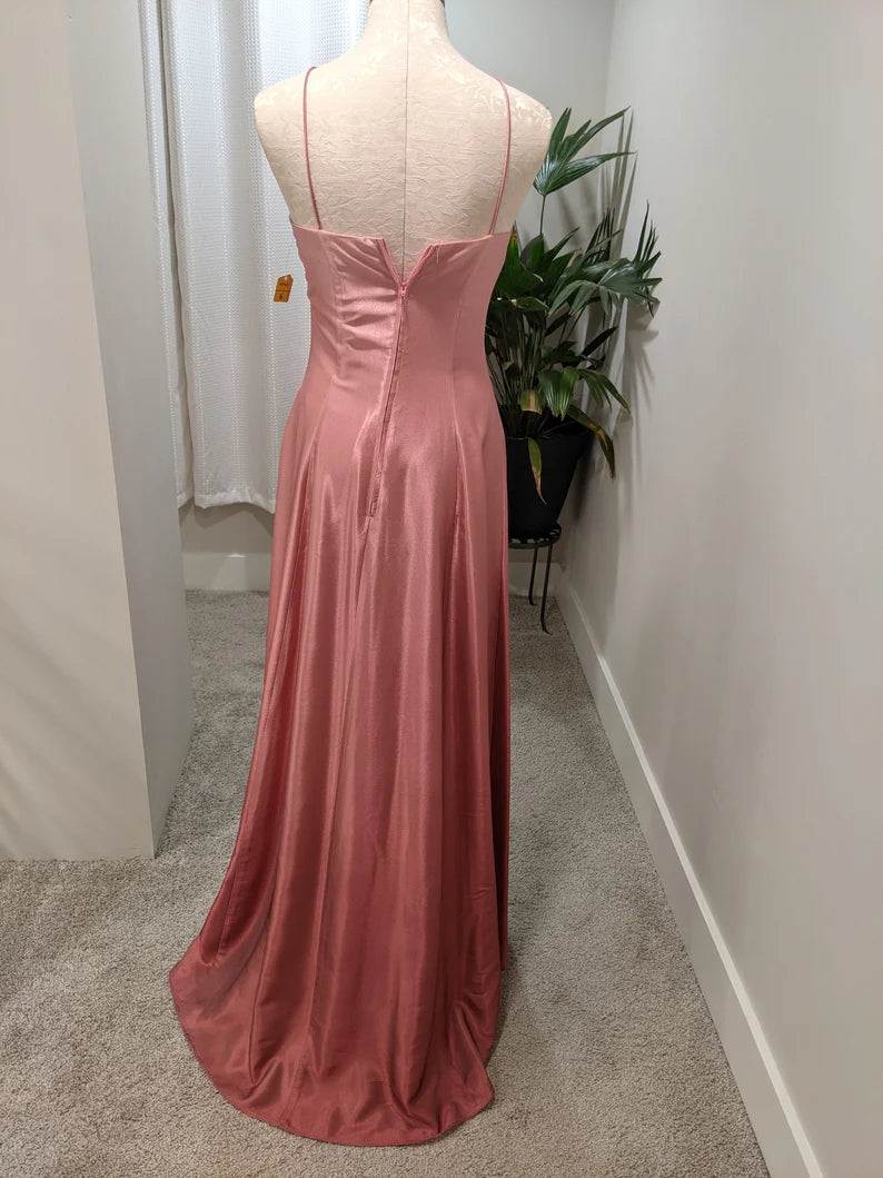 Pink Fashion Simple Elegant Bowknot Long Satin Ball Gown Evening Dress Party Dress Prom Dress nv3751